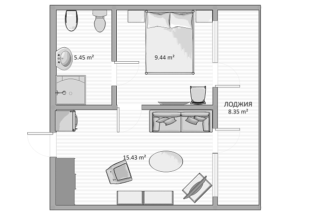 план номера Двухкомнатный люкс I - II корпус (одноместное проживание)*БАЗОВЫЙ  с 01.04.2027